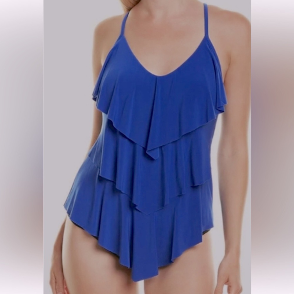 Magicsuit Rita Tiered Slimming Tankini Top Cobalt Blue 8 Swim Top